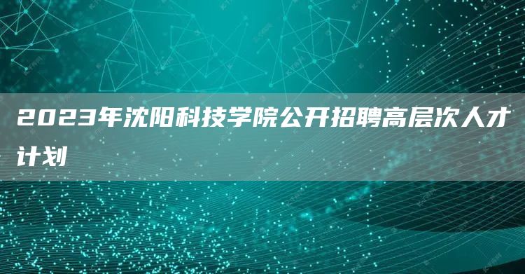 2023年沈阳科技学院公开招聘高层次人才计划