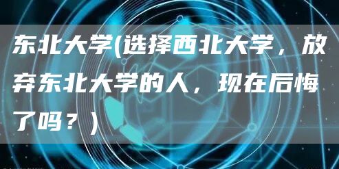 东北大学(选择西北大学，放弃东北大学的人，现在后悔了吗？)